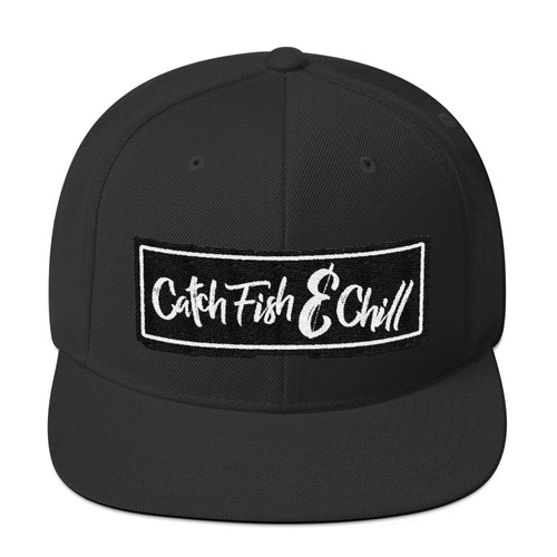 CATCH FISH & CHILL BOX LOGO BLACK FLAT BILL WOOL SNAP BACK